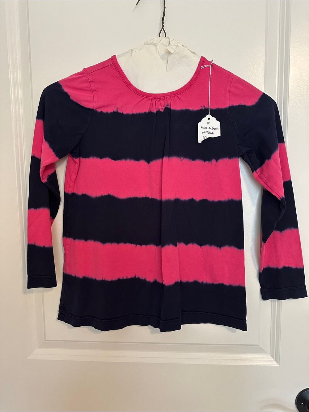 Hanna Andersson Pink & Navy Striped Long Sleeve Tee